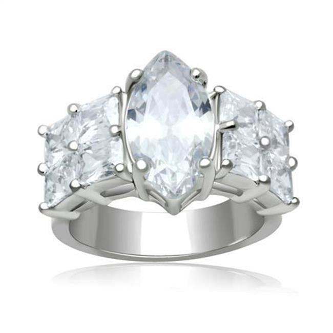 Women Rhodium Brass Ring with AAA Grade CZ in Clear - Size 8