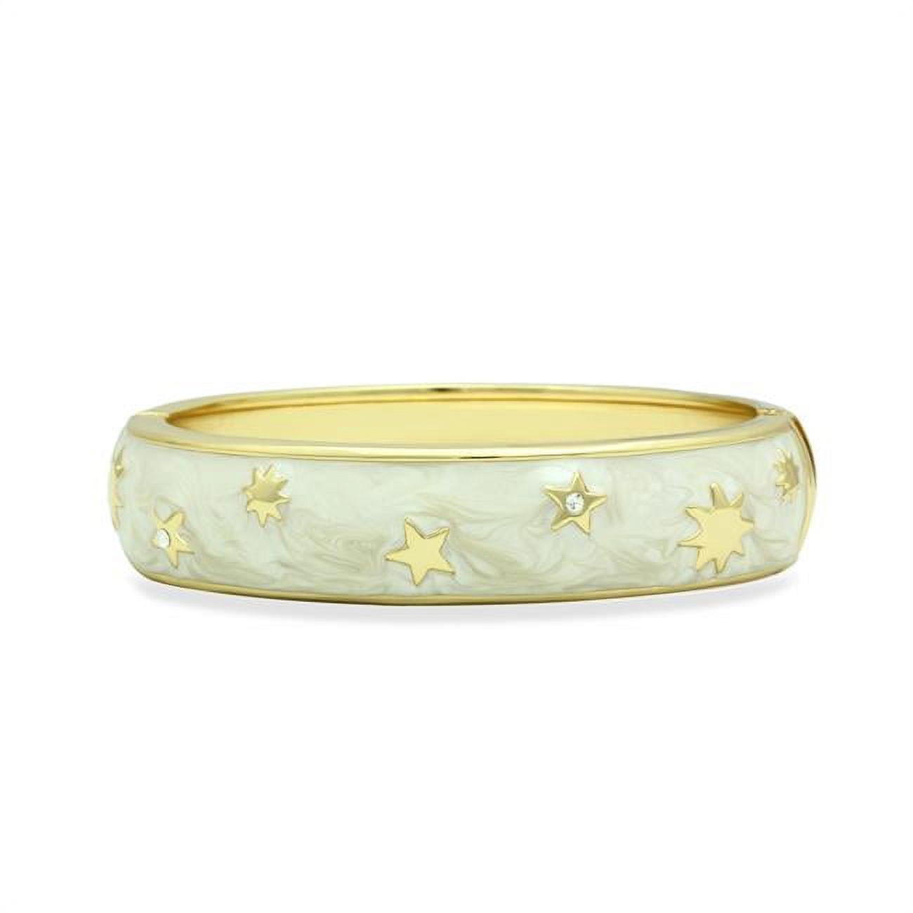 Women Flash Gold White Metal Bangle with Top Grade Crystal in Clear - 7 in.