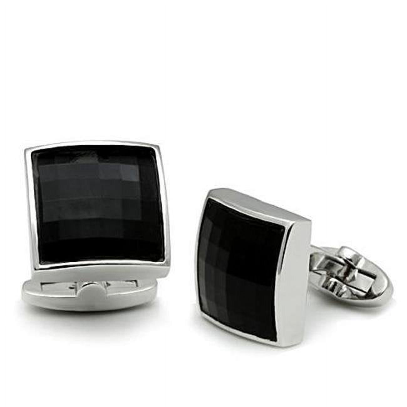 Picture of Alamode LO2297 Men Rhodium Brass Cufflink with Synthetic in Jet