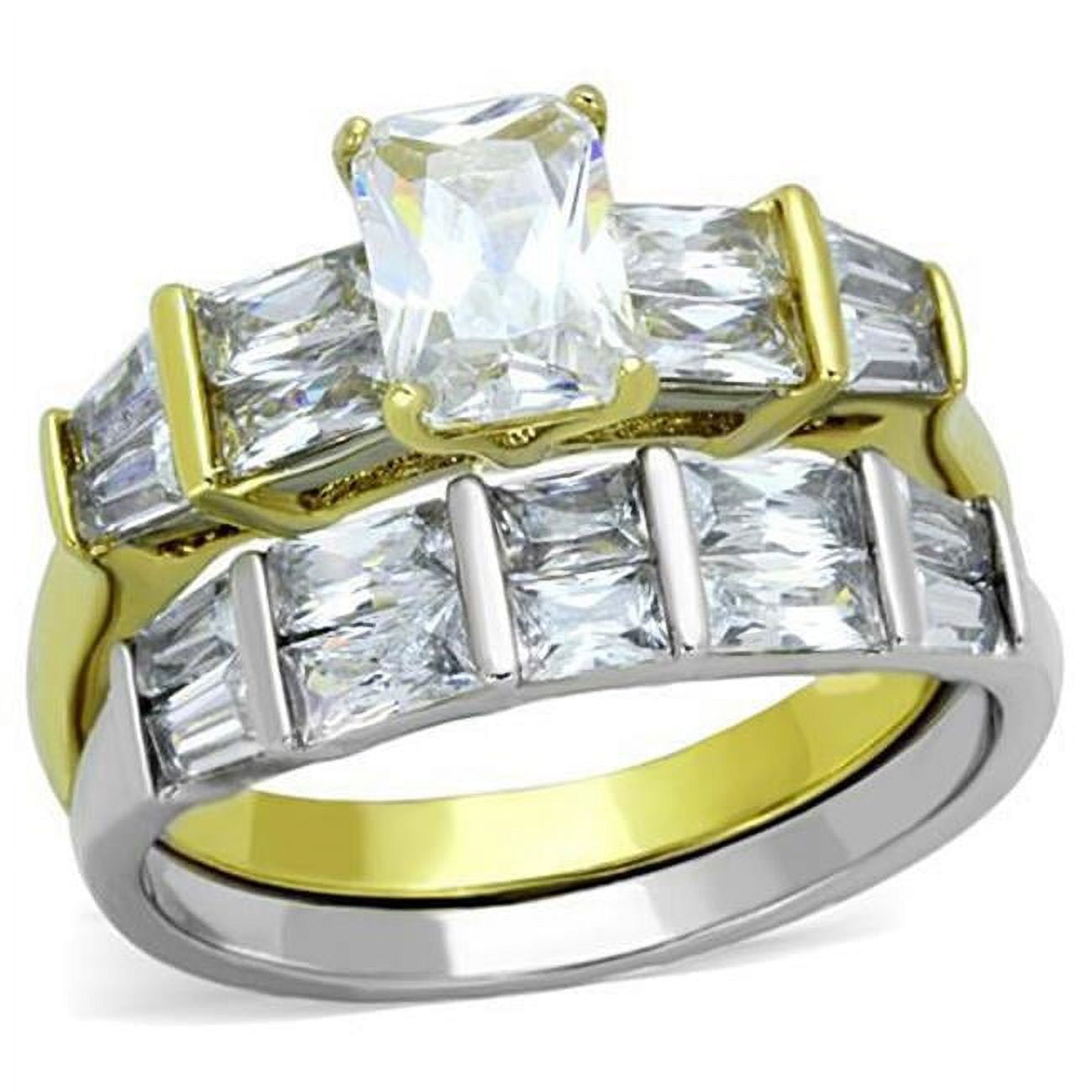 TK1708-7 Women Two-Tone IP Gold Stainless Steel Ring with AAA Grade CZ in Clear - Size 7