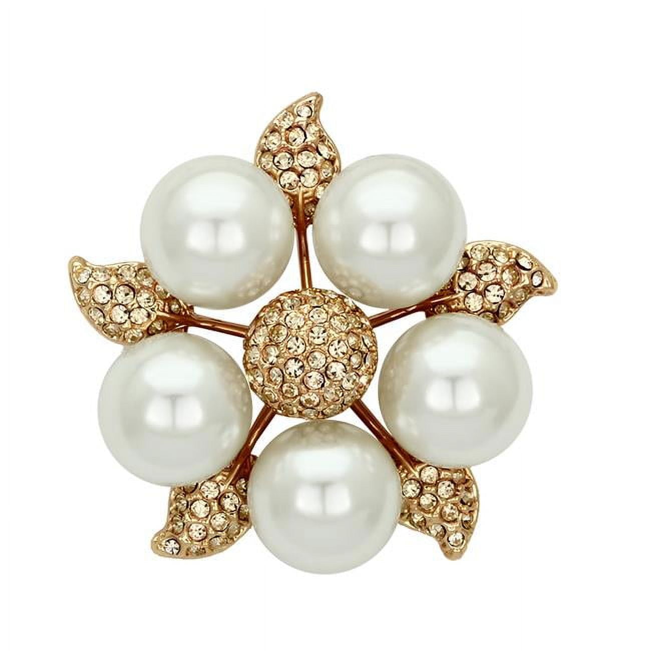 Women Flash Rose Gold White Metal Brooches with Synthetic in White