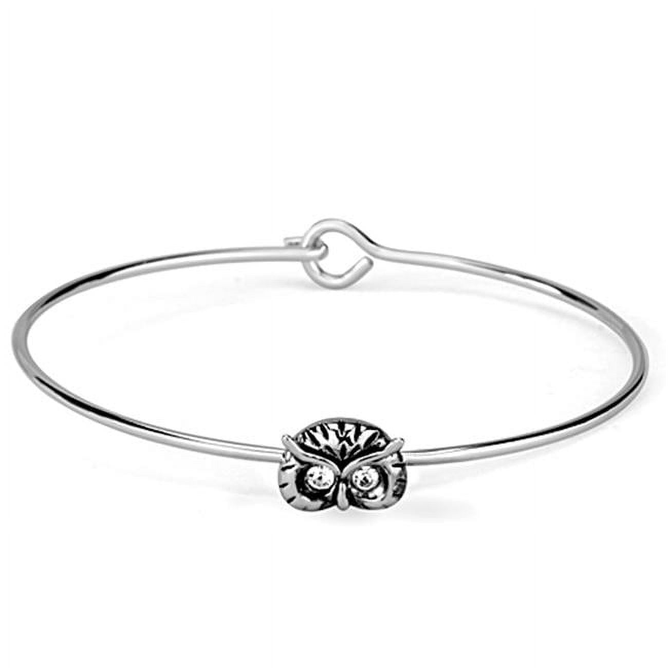 Women Rhodium Brass Bangle with Top Grade Crystal in Clear - 7 in.