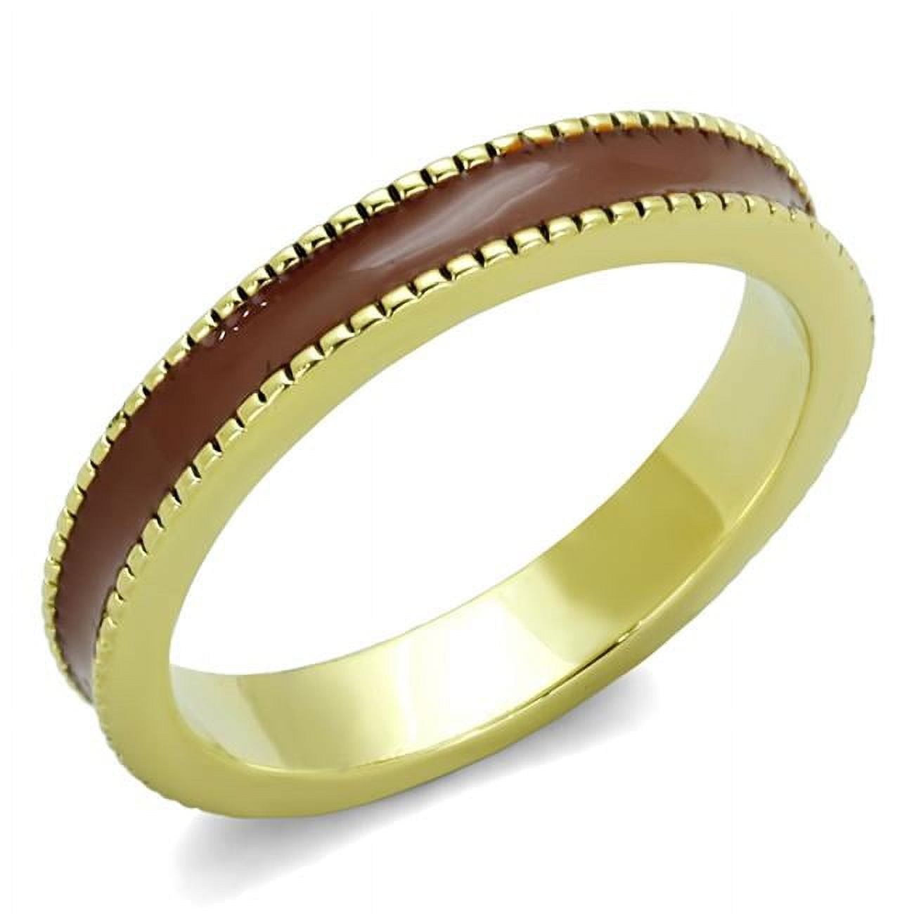 Women Gold Brass Ring with Epoxy in Brown - Size 6