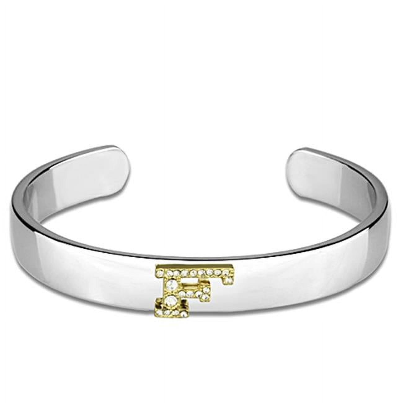 Women Reverse Two-Tone White Metal Bangle with Top Grade Crystal in Clear - 6.75 in.