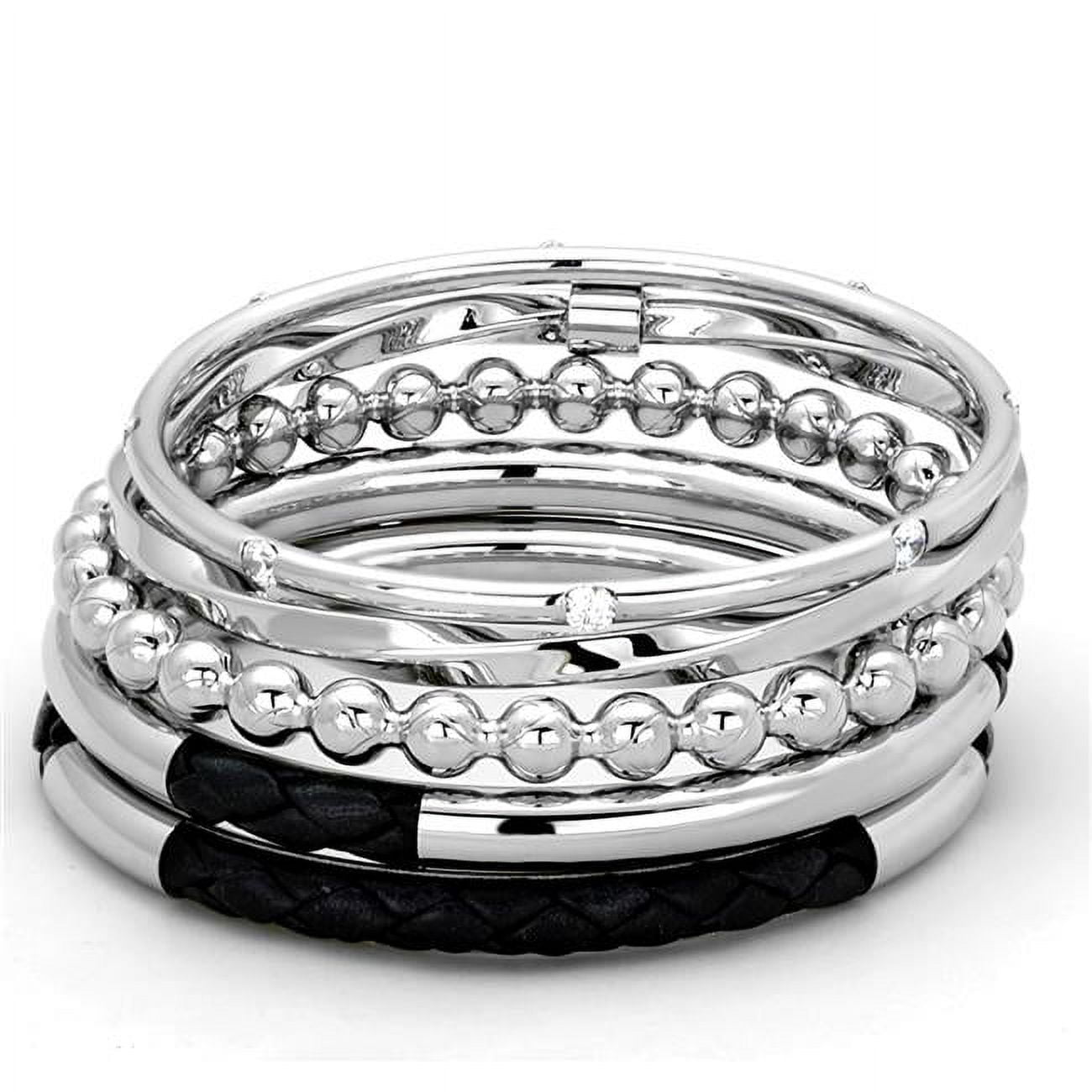 LO3640-59 Women High Polished Stainless Steel Bangle with AAA Grade CZ in Clear - 59 in.