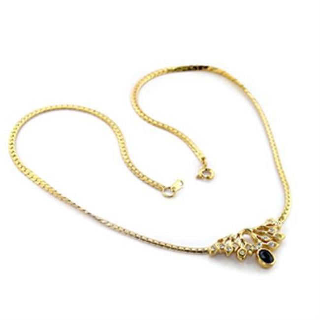 Picture of Alamode LO369-16 Women Gold Brass Necklace with Top Grade Crystal in Black Diamond - 16 in.