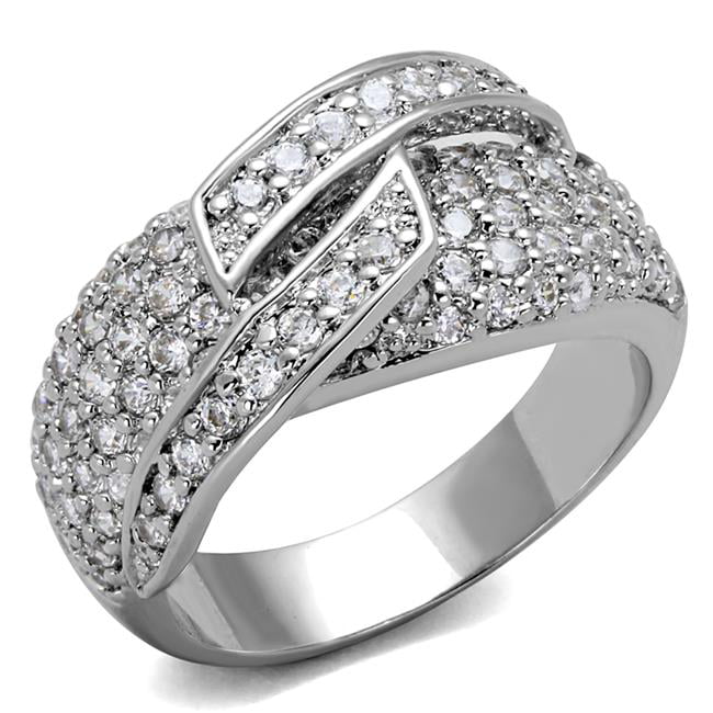 Women Rhodium Brass Ring with AAA Grade CZ in Clear - Size 6