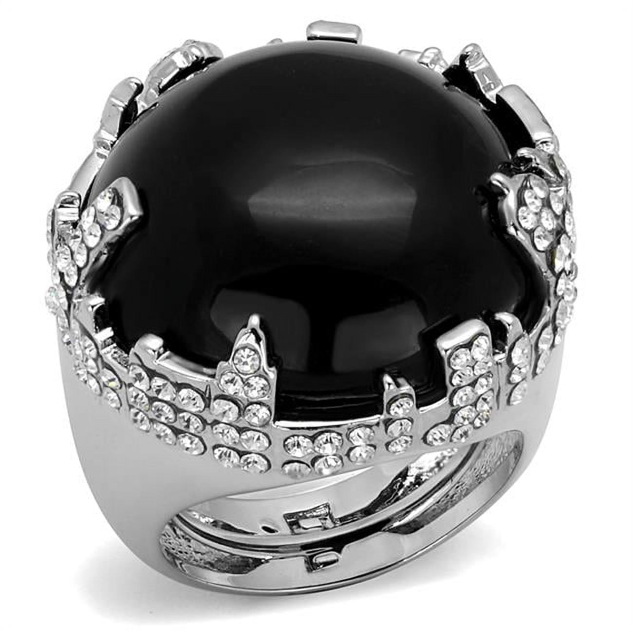 Women Rhodium Brass Ring with Synthetic in Jet - Size 8