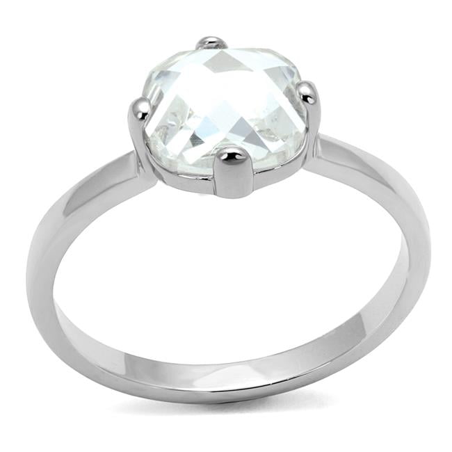 Women Rhodium Brass Ring with AAA Grade CZ in Clear - Size 7
