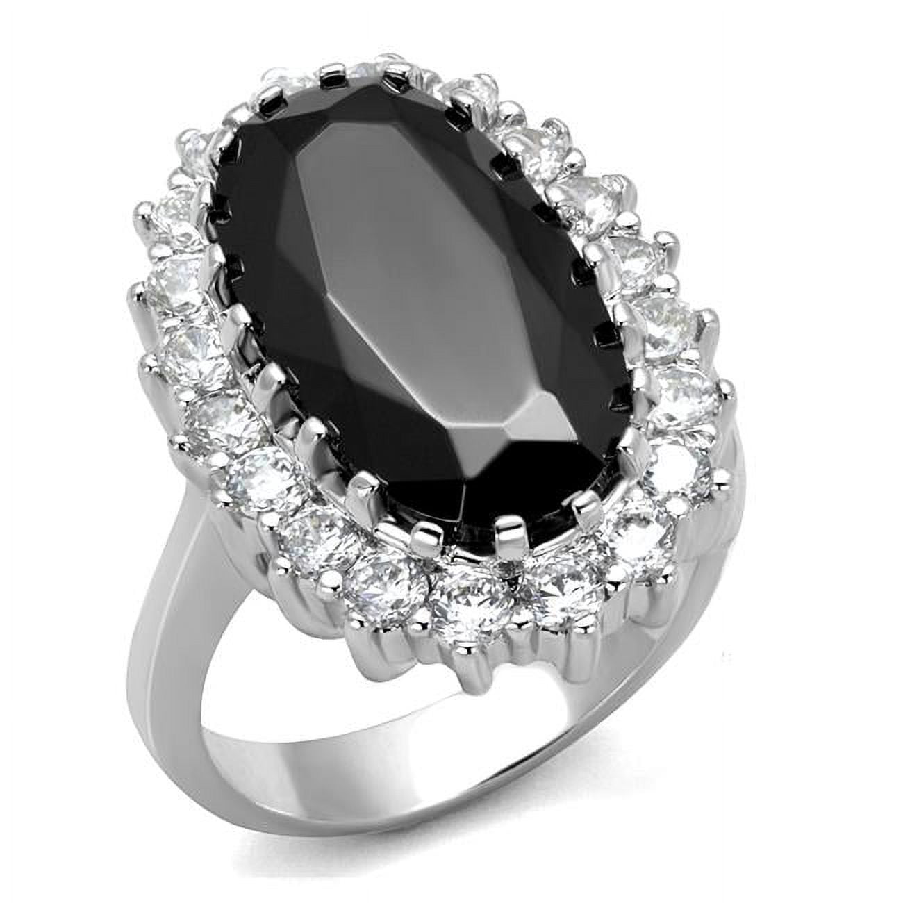 Women Rhodium Brass Ring with AAA Grade CZ in Black Diamond - Size 7
