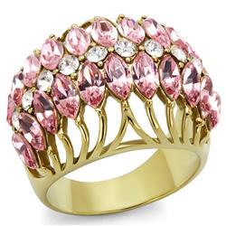 LO4108-6 Women IP Gold Brass Ring with Top Grade Crystal in Rose - Size 6