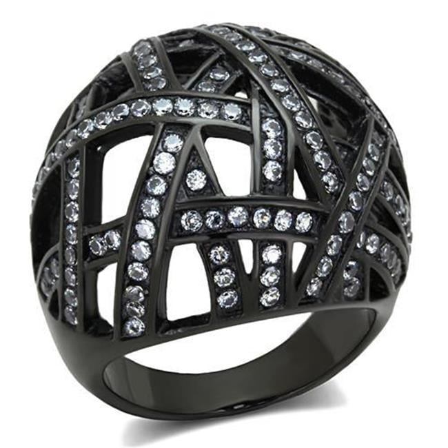 TK1734-6 Women IP Black Stainless Steel Ring with AAA Grade CZ in Clear - Size 6