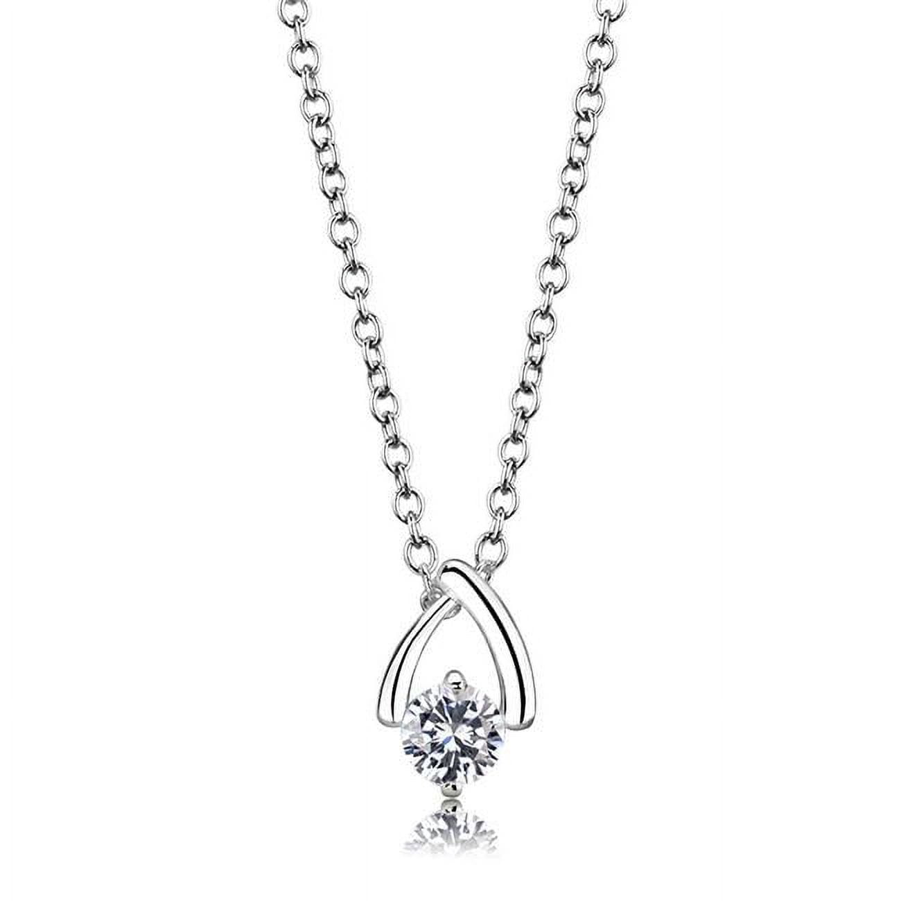 LO4692-16.5Plus3.5 Women Silver & e-coating Brass Chain Pendant with AAA Grade CZ in Clear - 16.5 & 3.5 in.