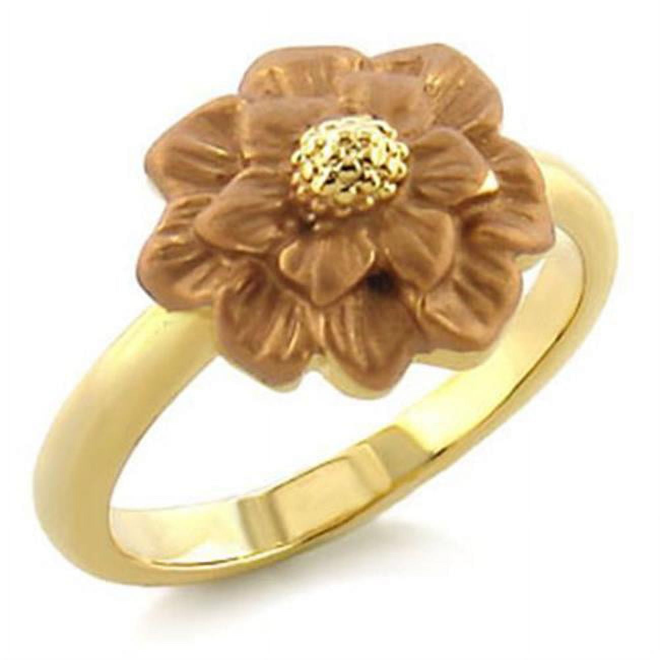 LO505-6 Women Gold White Metal Ring with Top Grade Crystal in Light Smoked - Size 6