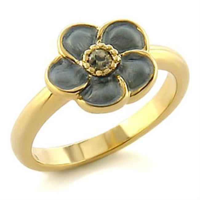 LO538-6 Women Gold White Metal Ring with Top Grade Crystal in Black Diamond - Size 6