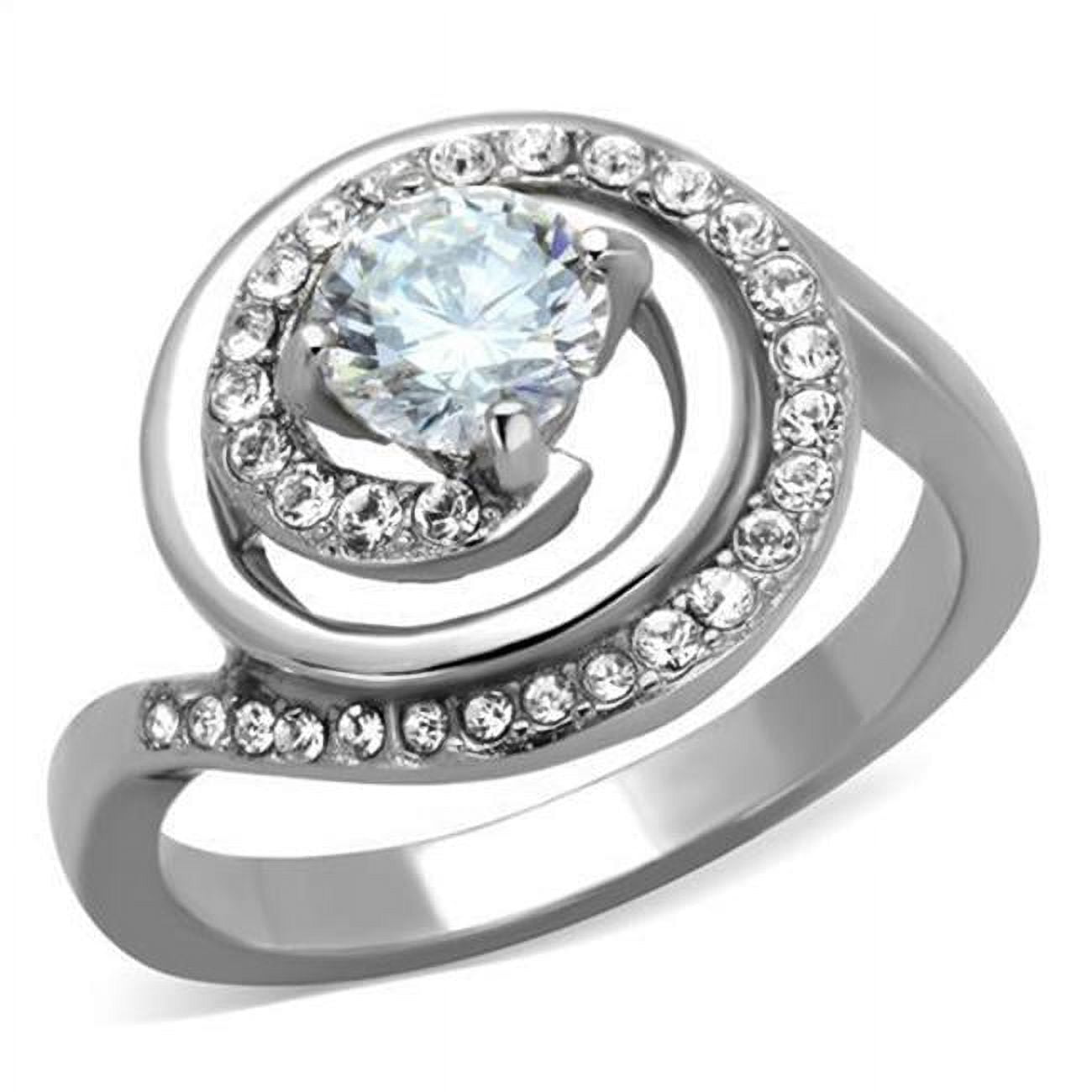 TK1746-9 Women High Polished Stainless Steel Ring with AAA Grade CZ in Clear - Size 9
