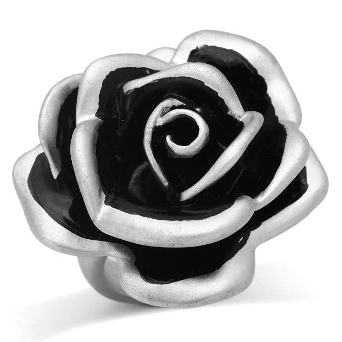 Women Matte Rhodium Brass Ring with Epoxy in Jet - Size 8