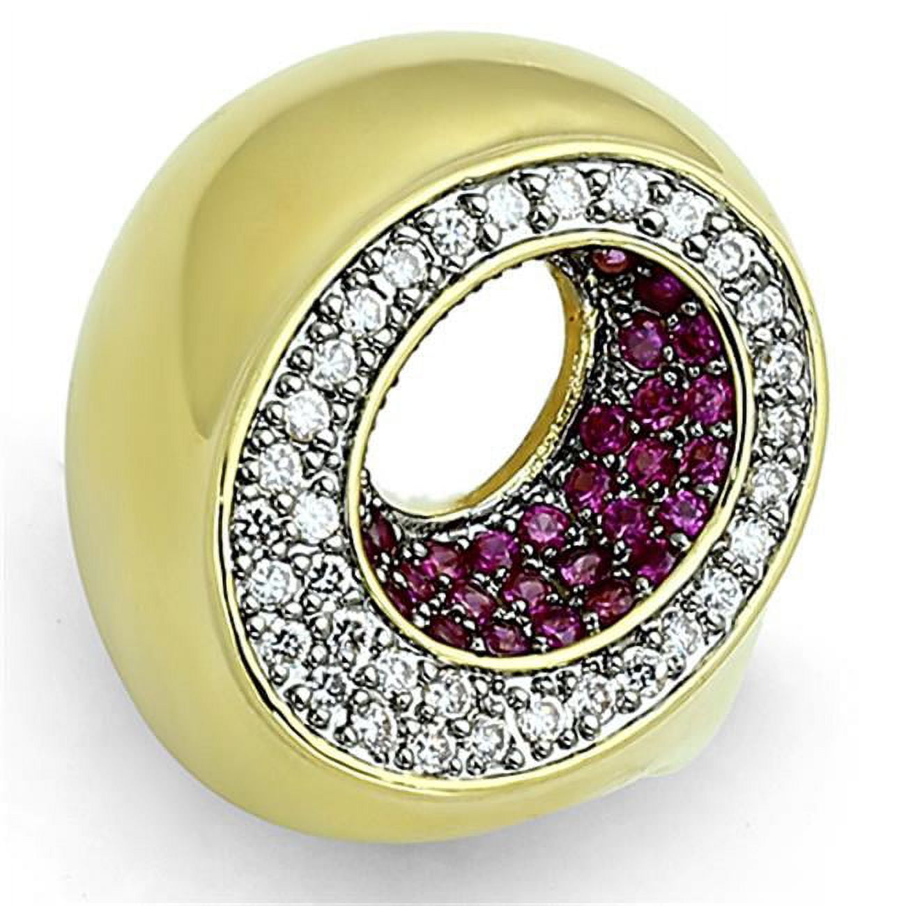 Women Gold & Ruthenium Brass Ring with AAA Grade CZ in Ruby - Size 5