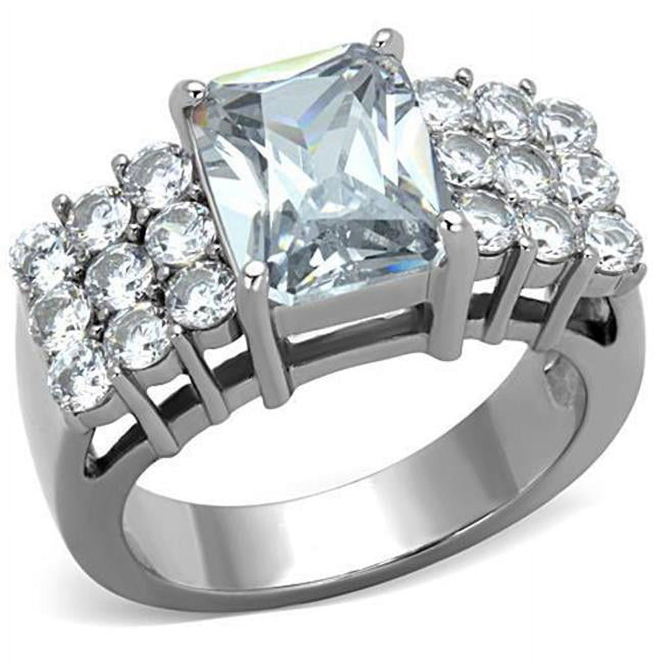 TK1753-9 Women High Polished Stainless Steel Ring with AAA Grade CZ in Clear - Size 9