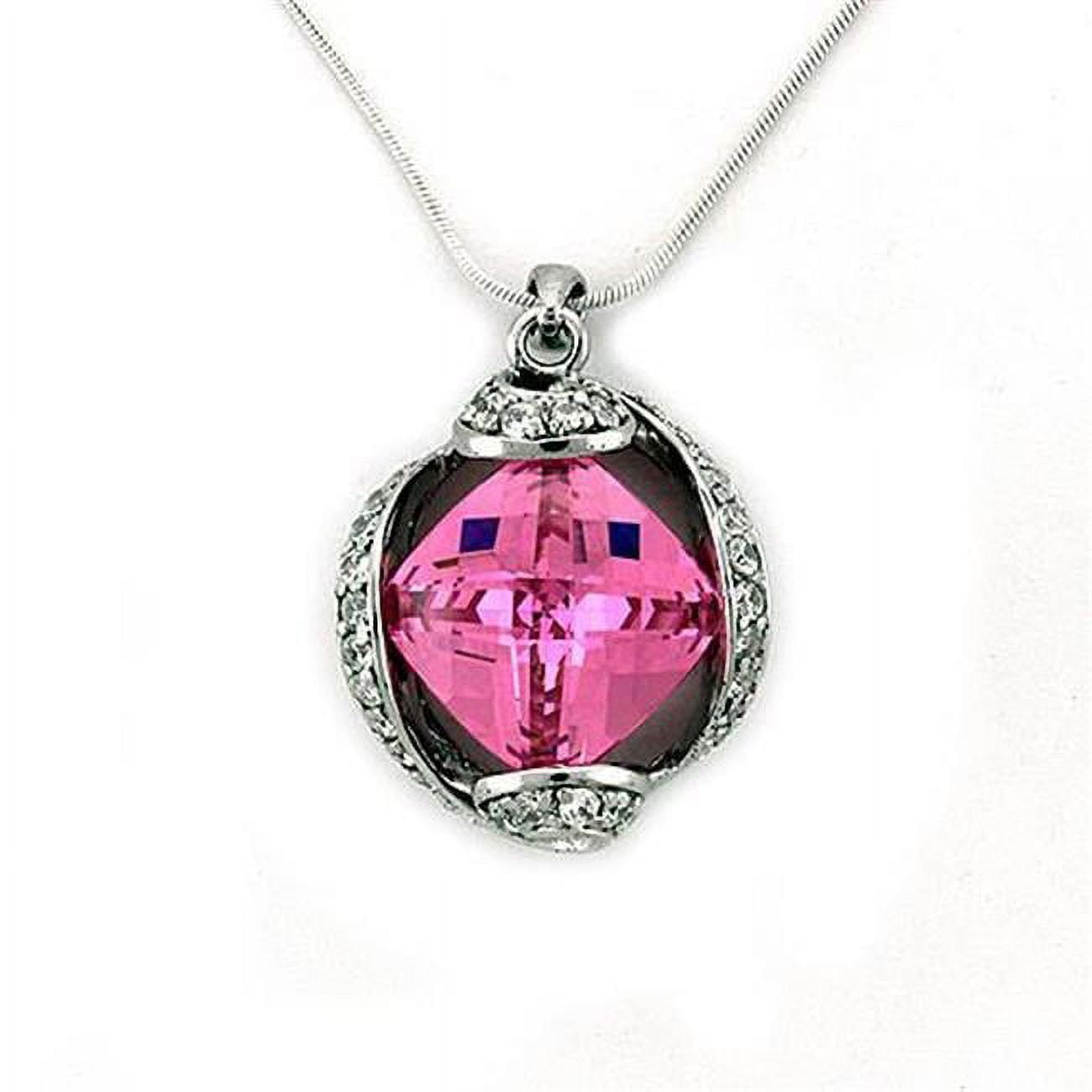 Picture of Alamode LOAS1318-16 Women Rhodium 925 Sterling Silver Chain Pendant with AAA Grade CZ in Rose - 16 in.