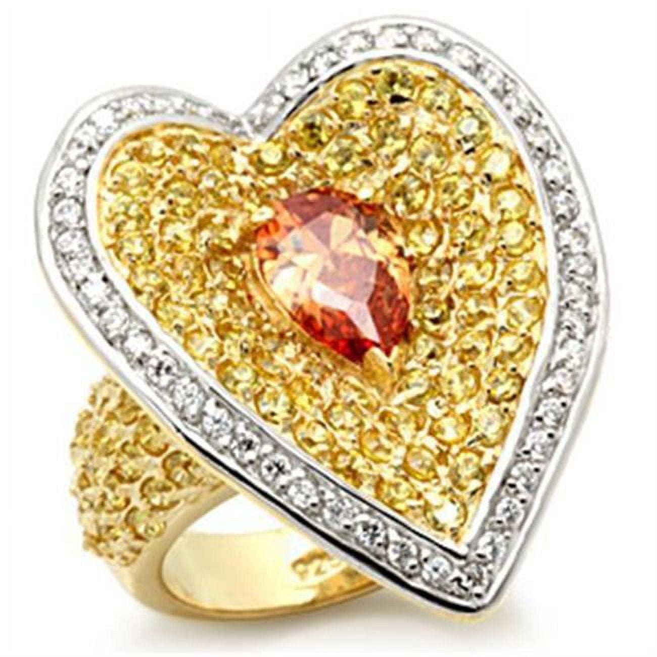 Women Gold & Rhodium 925 Sterling Silver Ring with AAA Grade CZ in Champagne - Size 8