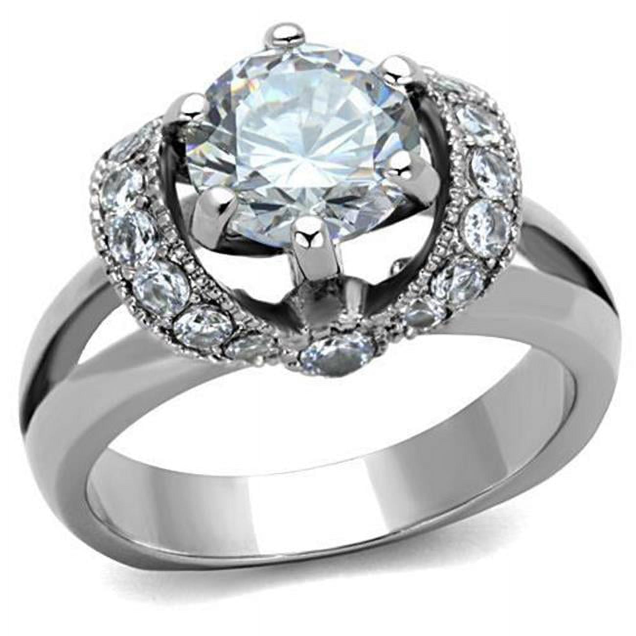 TK1757-5 Women High Polished Stainless Steel Ring with AAA Grade CZ in Clear - Size 5