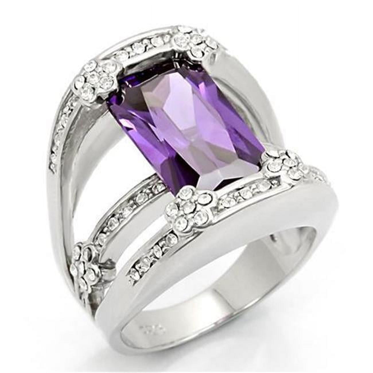 LOS187-8 Women Rhodium 925 Sterling Silver Ring with AAA Grade CZ in Amethyst - Size 8