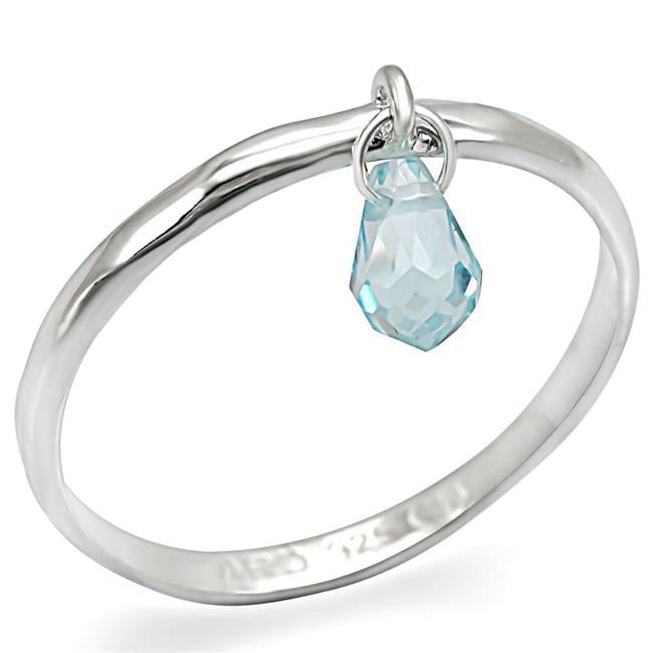 LOS268-8 Women Silver 925 Sterling Silver Ring with Genuine Stone in Sea Blue - Size 8