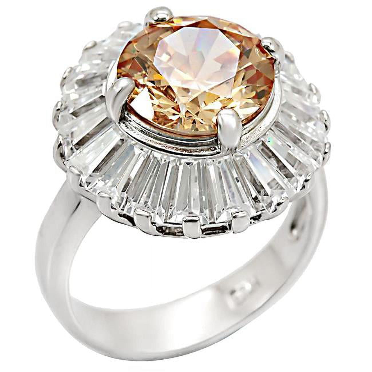 LOS412-5 Women Rhodium 925 Sterling Silver Ring with AAA Grade CZ in Champagne - Size 5