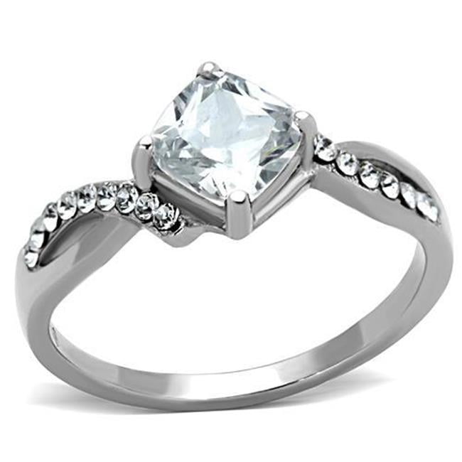 TK1761-5 Women High Polished Stainless Steel Ring with AAA Grade CZ in Clear - Size 5