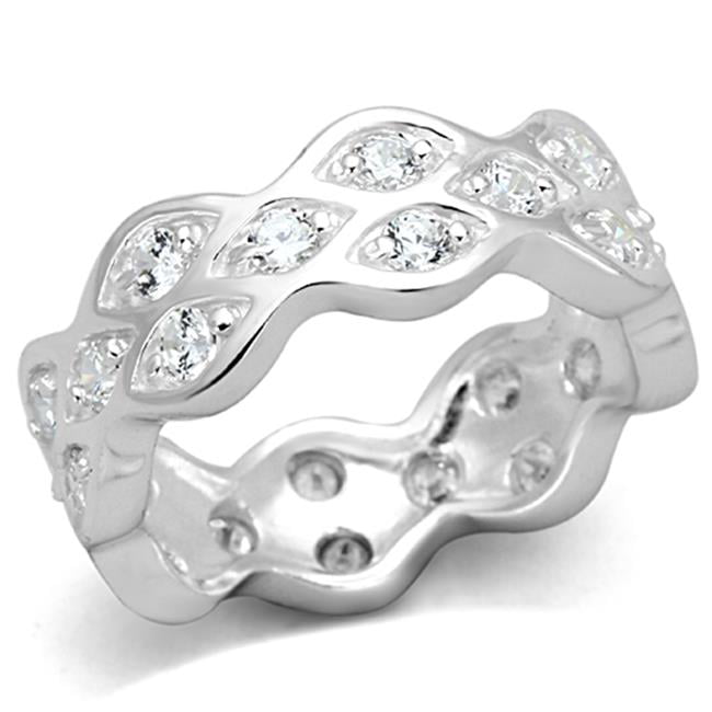 LOS727-8 Women Rhodium 925 Sterling Silver Ring with AAA Grade CZ in Clear - Size 8