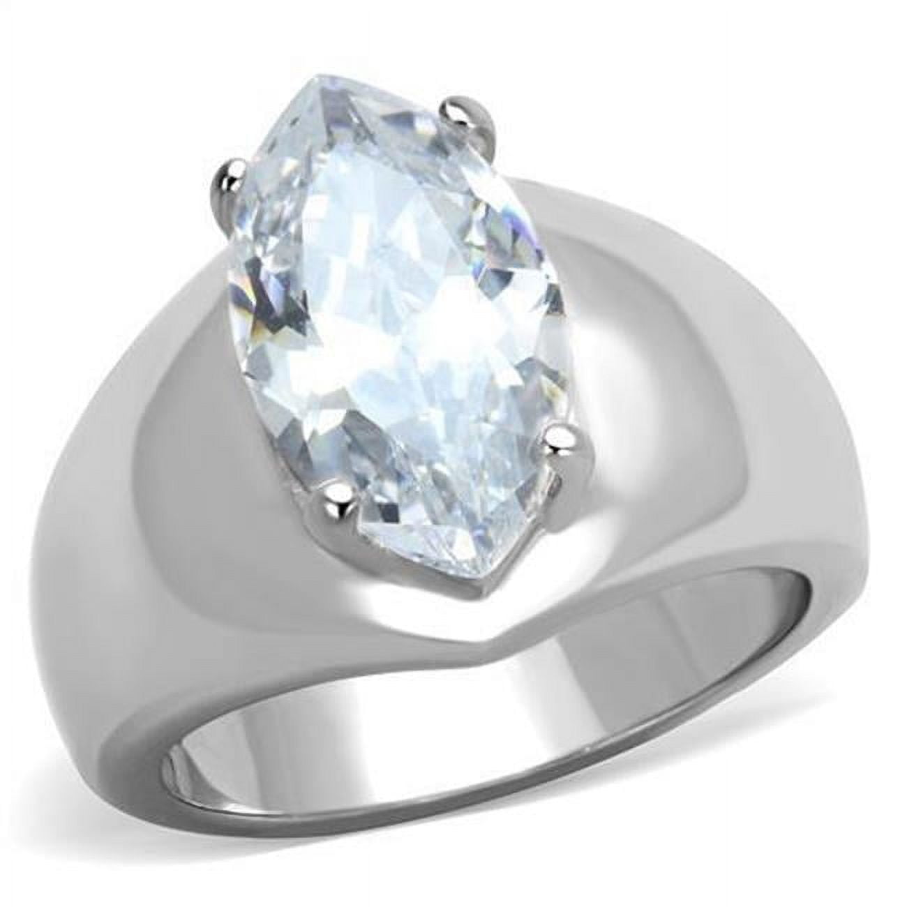TK1774-6 Women High Polished Stainless Steel Ring with AAA Grade CZ in Clear - Size 6
