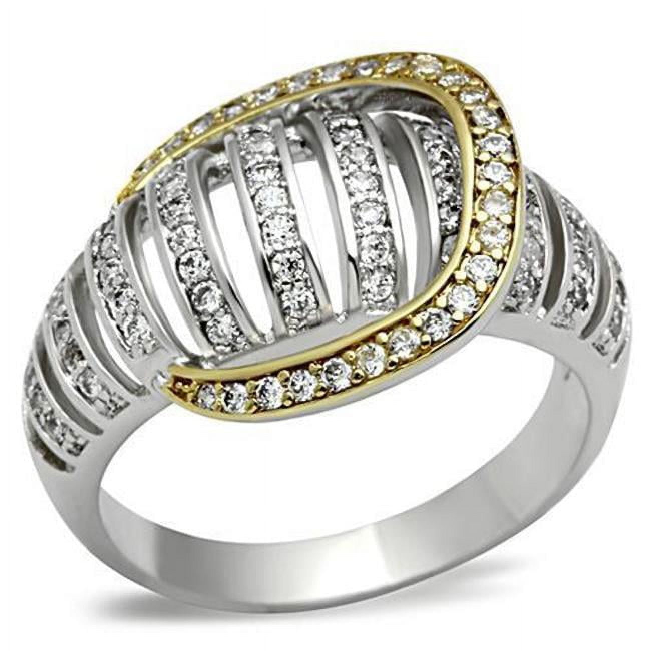 Women Gold & Rhodium 925 Sterling Silver Ring with AAA Grade CZ in Clear - Size 8
