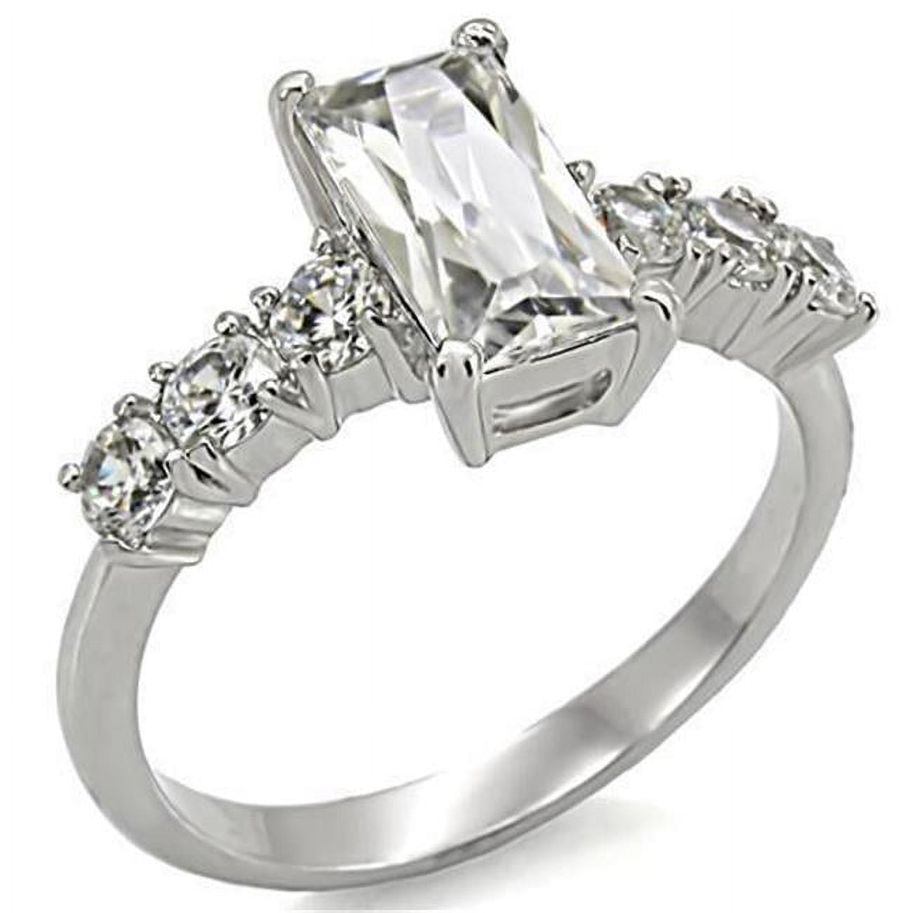 TK002-10 Women High Polished Stainless Steel Ring with AAA Grade CZ in Clear - Size 10