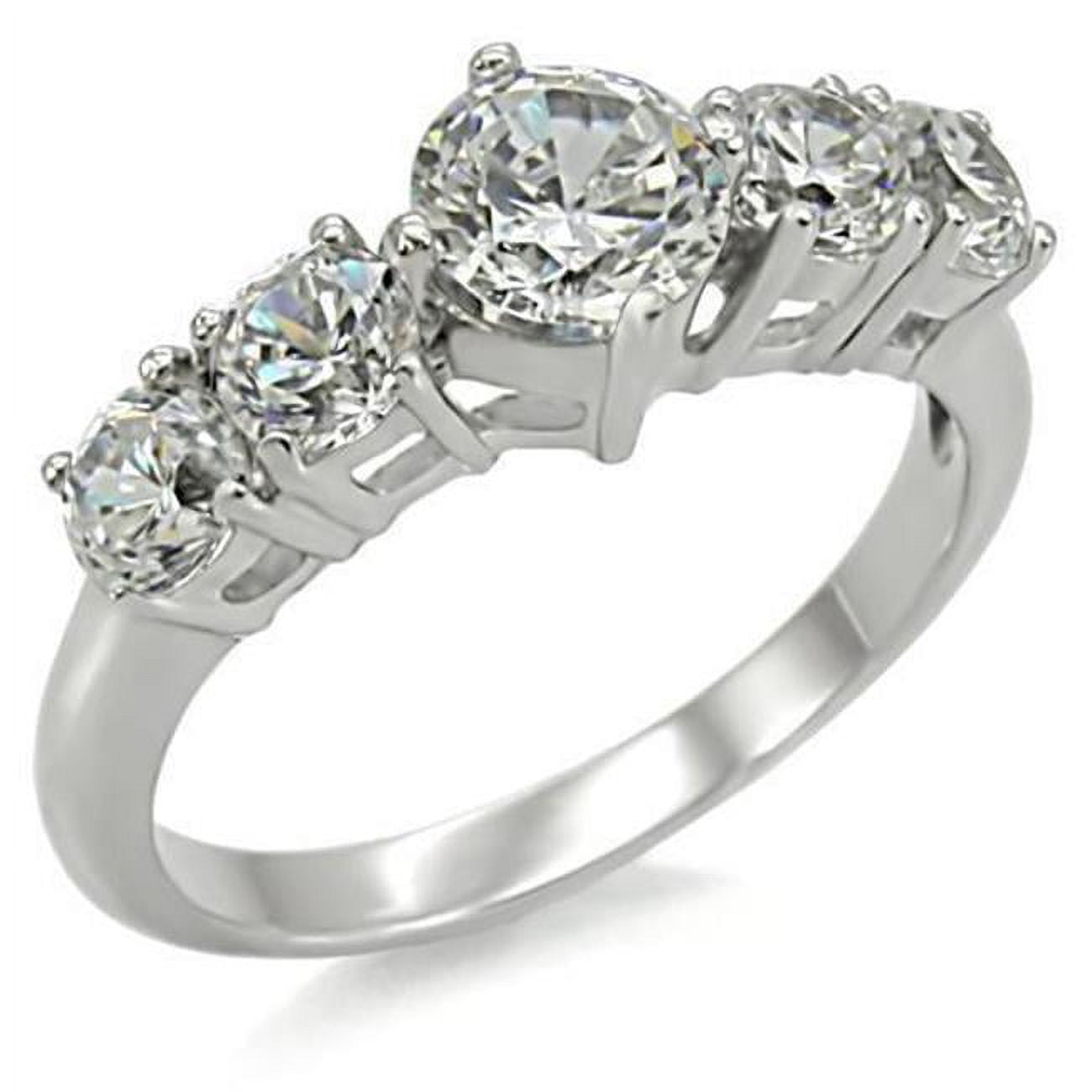 TK003-6 Women High Polished Stainless Steel Ring with AAA Grade CZ in Clear - Size 6