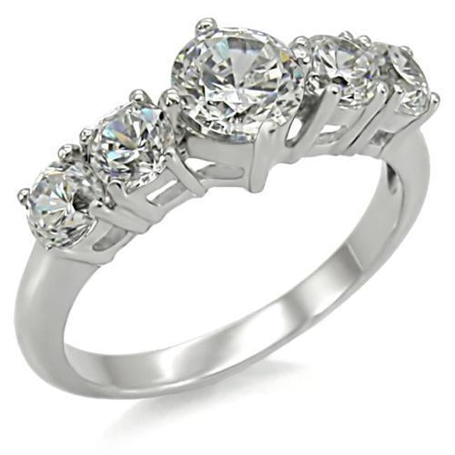 TK003-8 Women High Polished Stainless Steel Ring with AAA Grade CZ in Clear - Size 8