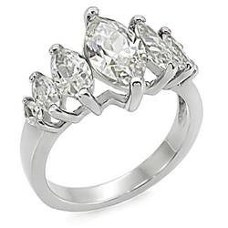 TK006-5 Women High Polished Stainless Steel Ring with AAA Grade CZ in Clear - Size 5