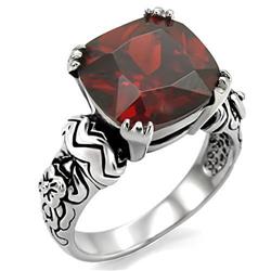 TK018-7 Women High Polished Stainless Steel Ring with AAA Grade CZ in Garnet - Size 7