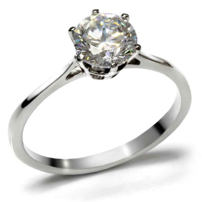 TK025-7 Women High Polished Stainless Steel Ring with AAA Grade CZ in Clear - Size 7