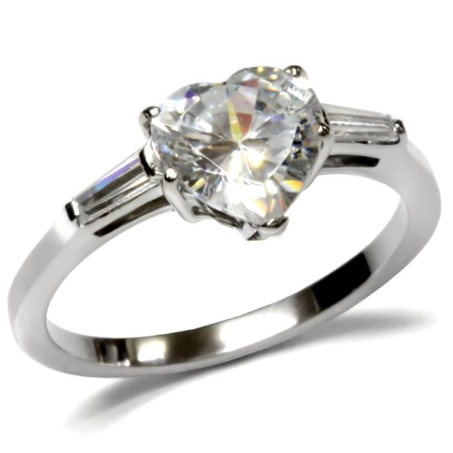 TK027-9 Women High Polished Stainless Steel Ring with AAA Grade CZ in Clear - Size 9