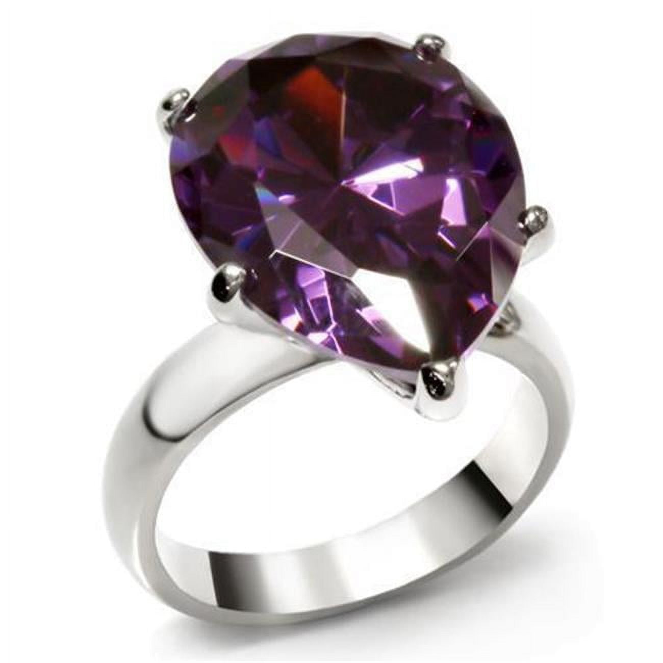 TK045-9 Women High Polished Stainless Steel Ring with AAA Grade CZ in Amethyst - Size 9