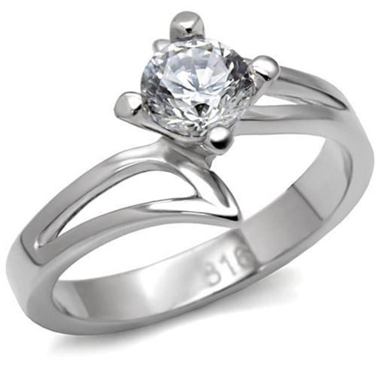 TK063-7 Women High Polished Stainless Steel Ring with AAA Grade CZ in Clear - Size 7