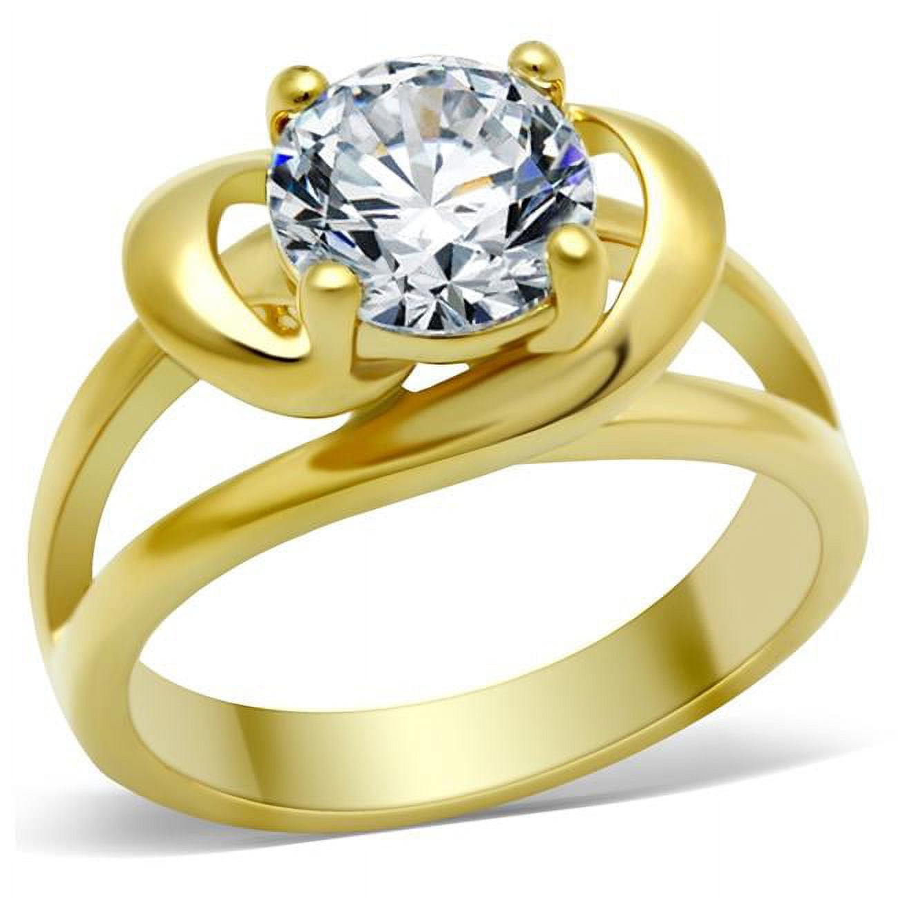 TK066G-9 Women IP Gold Stainless Steel Ring with AAA Grade CZ in Clear - Size 9