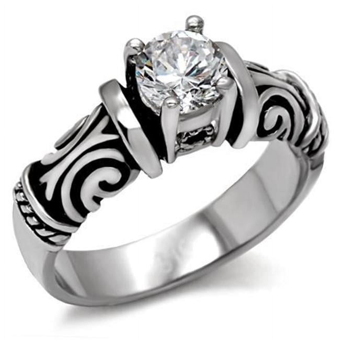 TK082-10 Women High Polished Stainless Steel Ring with AAA Grade CZ in Clear - Size 10