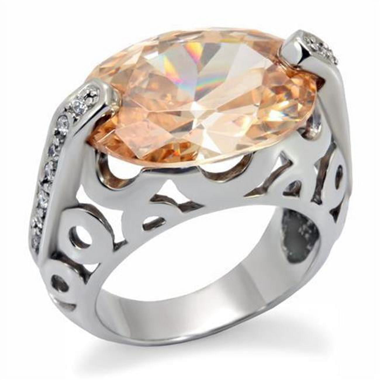 TK092-10 Women High Polished Stainless Steel Ring with AAA Grade CZ in Champagne - Size 10