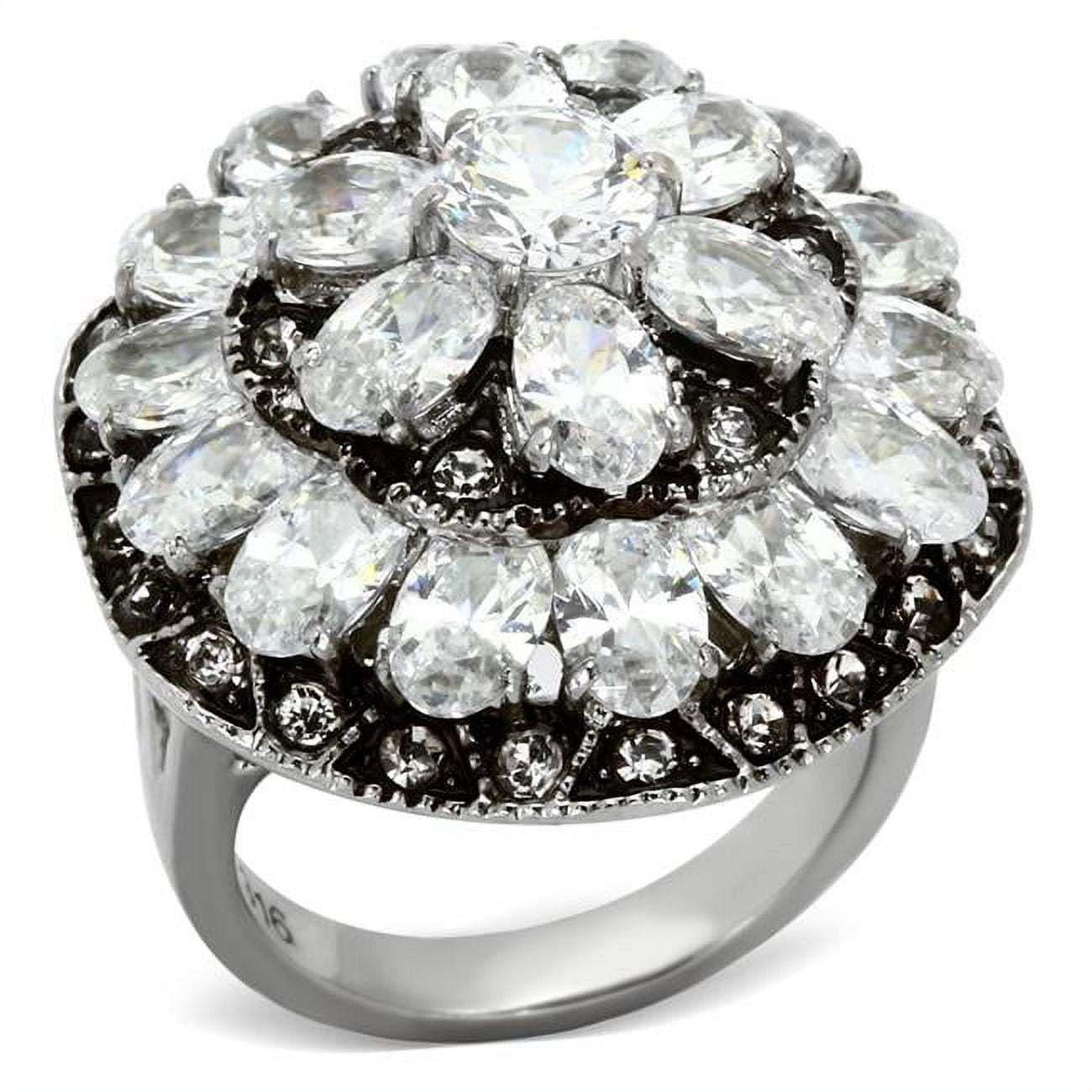 TK1016-6 Women High Polished Stainless Steel Ring with AAA Grade CZ in Clear - Size 6