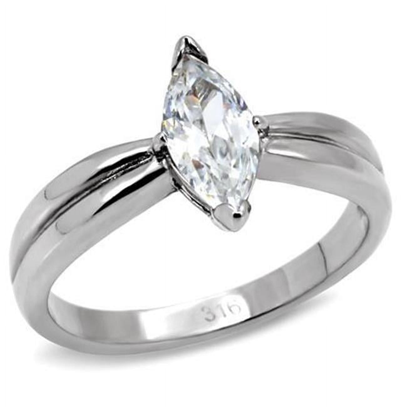 TK103-5 Women High Polished Stainless Steel Ring with AAA Grade CZ in Clear - Size 5