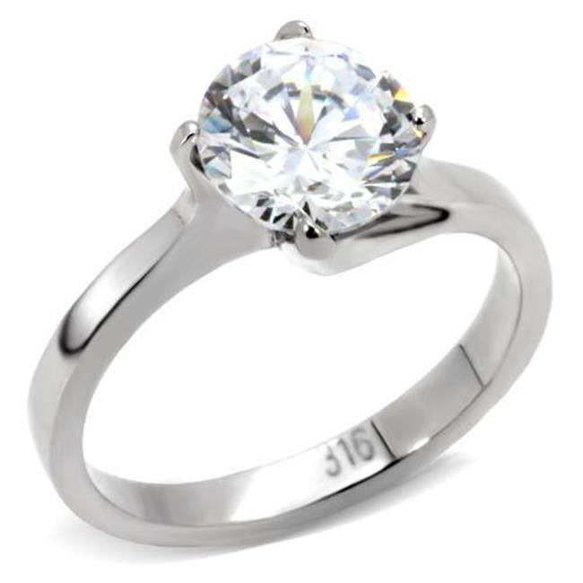 TK104-8 Women High Polished Stainless Steel Ring with AAA Grade CZ in Clear - Size 8