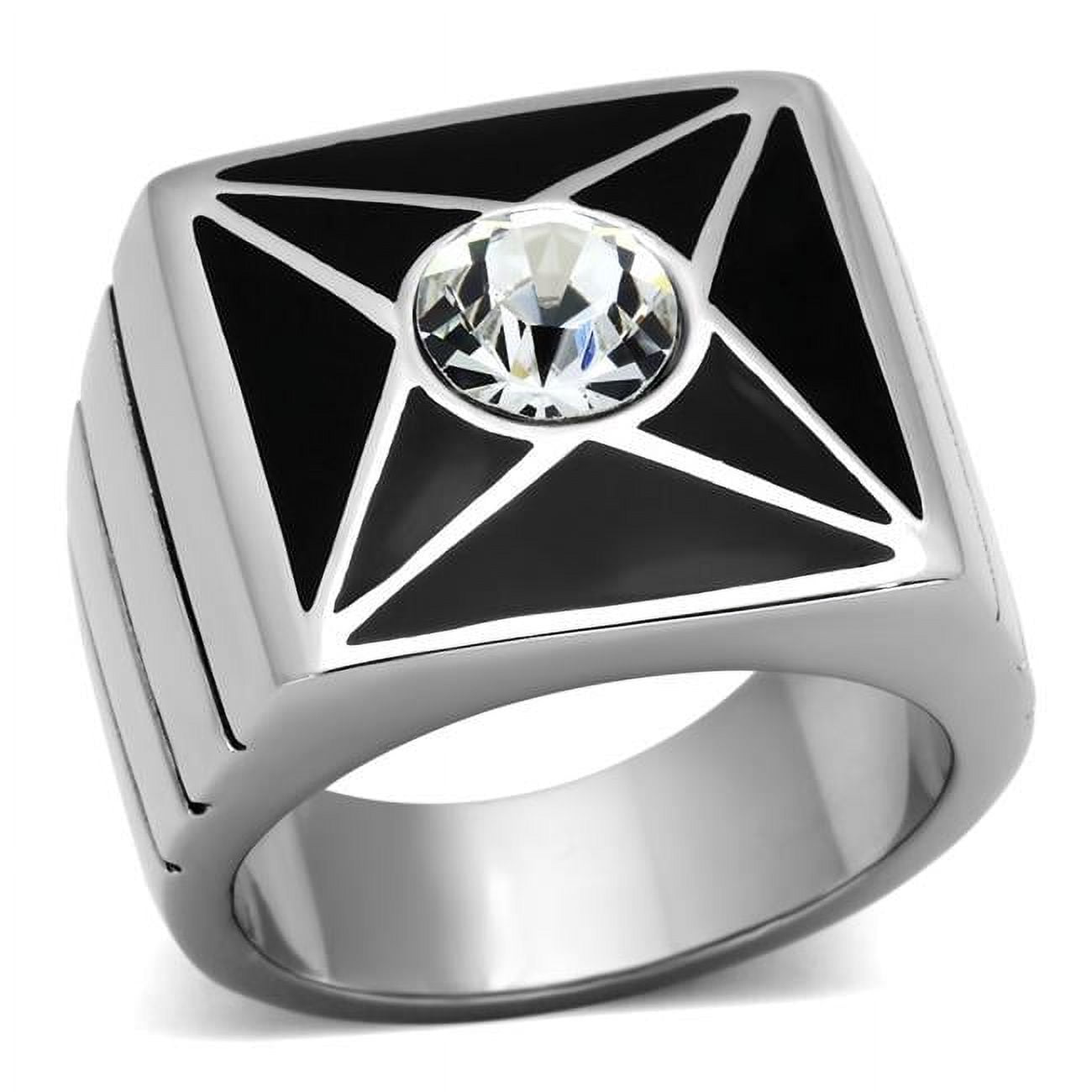 TK1049-11 Men High Polished Stainless Steel Ring with Top Grade Crystal in Clear - Size 11
