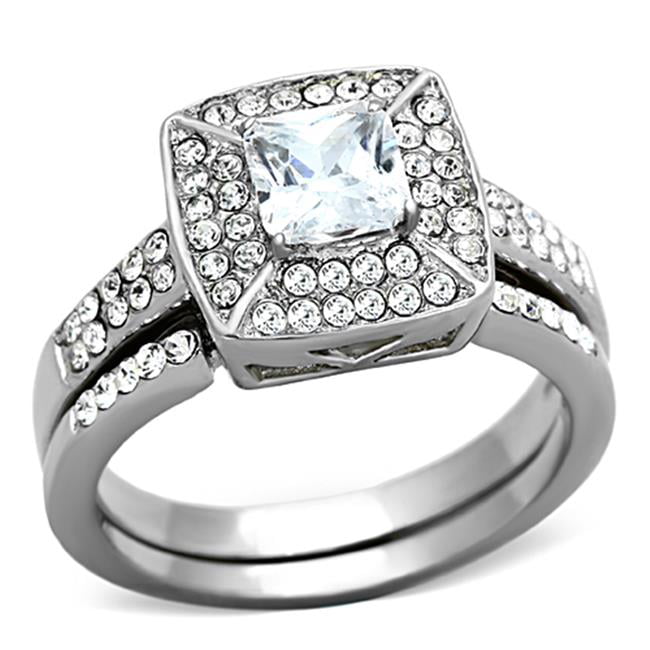 TK1088-7 Women High Polished Stainless Steel Ring with AAA Grade CZ in Clear - Size 7